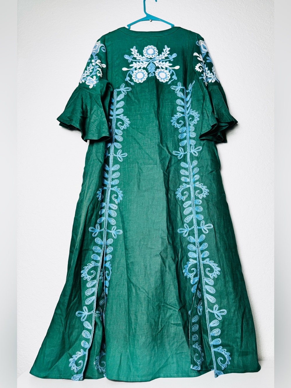 March 11 Dress Womens Large Green Floral Embroidered Linen Maxi Annabell - Picture 6 of 14